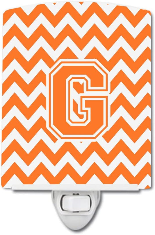 Caroline's Treasures CJ1046-GCNL Letter G Chevron Orange and White Ceramic Night Light Compact, UL-Certified, Ideal for Bedroom, Bathroom, Nursery, Hallway, Kitchen, 6x4x3, Multicolor