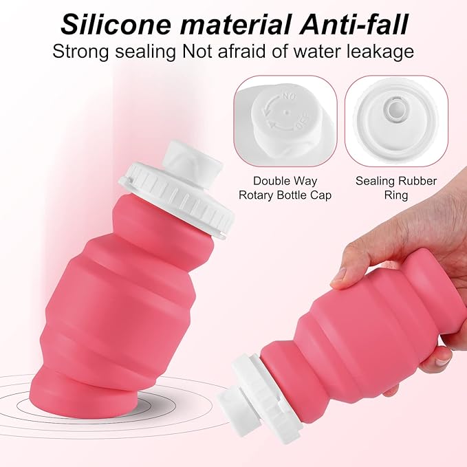 THAIOXYH® Collapsible Water Bottles 11 oz（320ml） Reuseable Foldable Portable BPA Free Silicone Collapsible Water Bottles for Traveling Hiking Camping Sports (pink)…