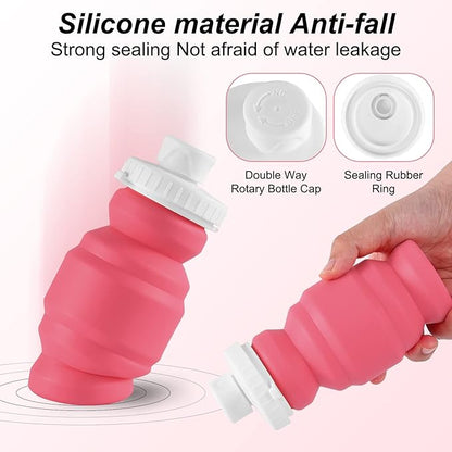 THAIOXYH® Collapsible Water Bottles 11 oz（320ml） Reuseable Foldable Portable BPA Free Silicone Collapsible Water Bottles for Traveling Hiking Camping Sports (pink)…