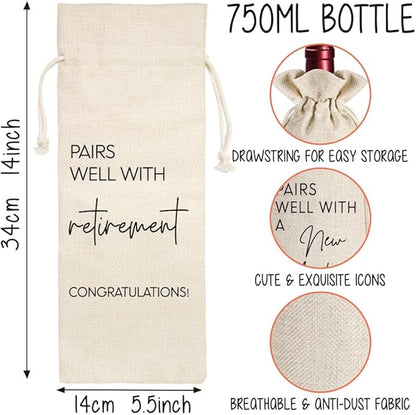 Pairs Well With Retirement Wine Bag, Colleague Farewell Retirement Gifts for Women Men, Coworkers Leaving Going Away Gifts Wine Bag Here's to Your Next Chapter Card New Job Gift-20