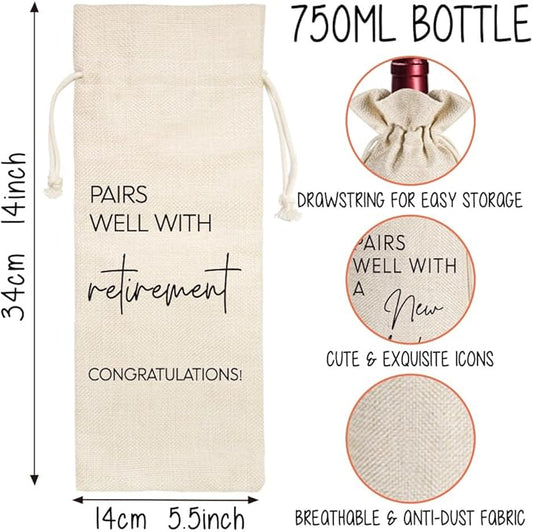 Pairs Well With Retirement Wine Bag, Colleague Farewell Retirement Gifts for Women Men, Coworkers Leaving Going Away Gifts Wine Bag Here's to Your Next Chapter Card New Job Gift-20