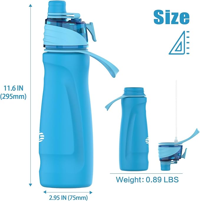 Misting Water Bottle, 24oz Insulated Water Bottle, 2-in-1 Mist & Sip Stainless Steel Water Bottles, Thermo for Hot Drinks/Cold Drinks, Sports Water Bottle for Hiking, Running, Gym, Lake Blue