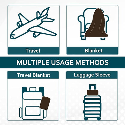 Vessia Travel Blanket for Airplane, Train and Car, Warm and Soft Travel Blanket in Bag for Adults and Kids, Portable Compact Long Flight Blanket with Luggage Sleeve, Backpack Clip(Brown)