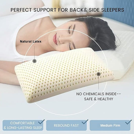 Talatex 100% Natural Premium Dunlop Latex Pillow, Medium Low Pofile Latex Firm Pillow Helps Relieve Pressure, Neck and Shoulder Pain
