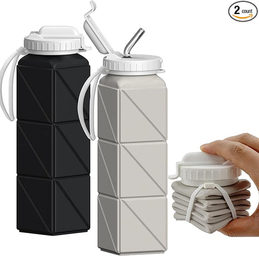 Collapsible Water Bottles, Silicone Foldable Portable Water Bottle 610ml, Lightweight Reusable Leakproof for Travel Camping Hiking Cycling Yoga Sports Outdoor