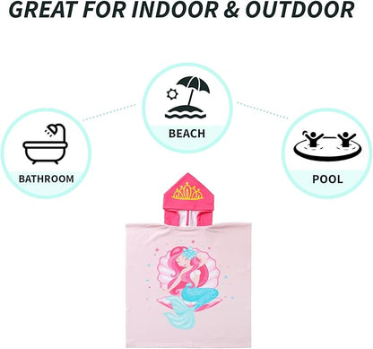 NovForth Kids Beach Towel for Boys Girls, Pink Mermaid Hooded Bath Towel Wrap, Toddler Pool Towel with Hood