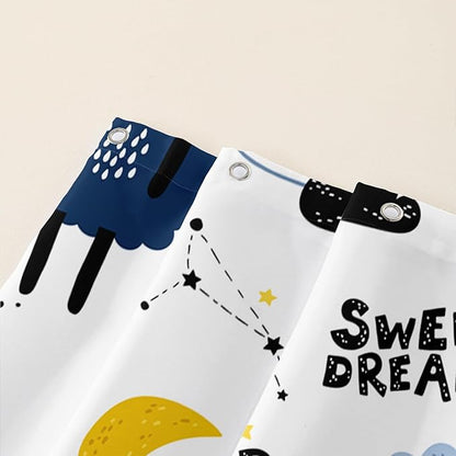 AILONEN Cute Sheep Shower Curtain for Bathroom,Constellation Star Clouds Printed Bath Curtain,Blue Pink Sheep Kids Curtain Waterproof with 2 Plastic Hooks 72" W*96" H