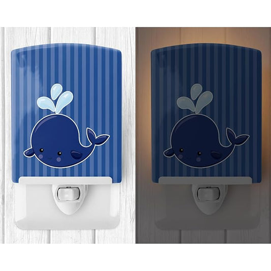 Caroline's Treasures BB8885CNL Nautical Whale Blue #2 Ceramic Night Light Compact, UL-Certified, Ideal for Bedroom, Bathroom, Nursery, Hallway, Kitchen, 6x4x3, Multicolor