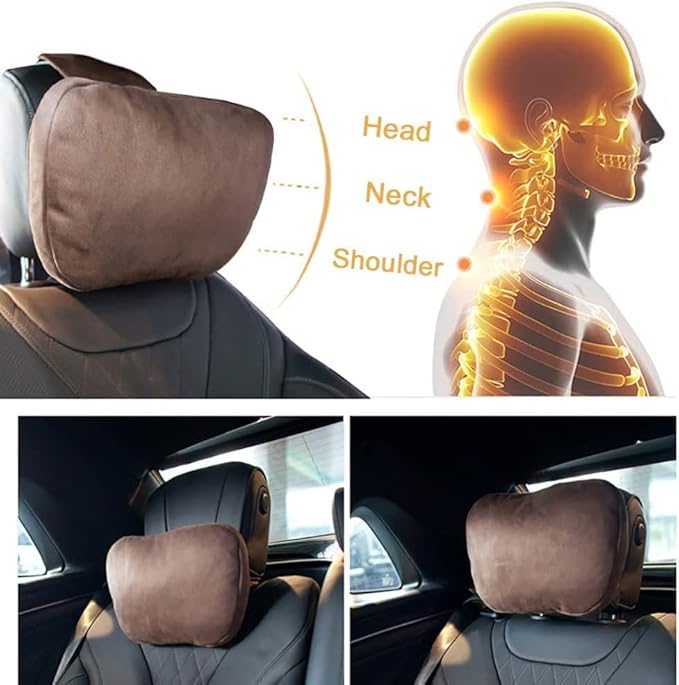 2Pcs Car Neck Pillows for headrests,for Travel Interior Accessories and Suede Support Head Pillows，Balance Neck Pillow Designed to Relieve Neck Pain and Muscle Tension.(Beige)