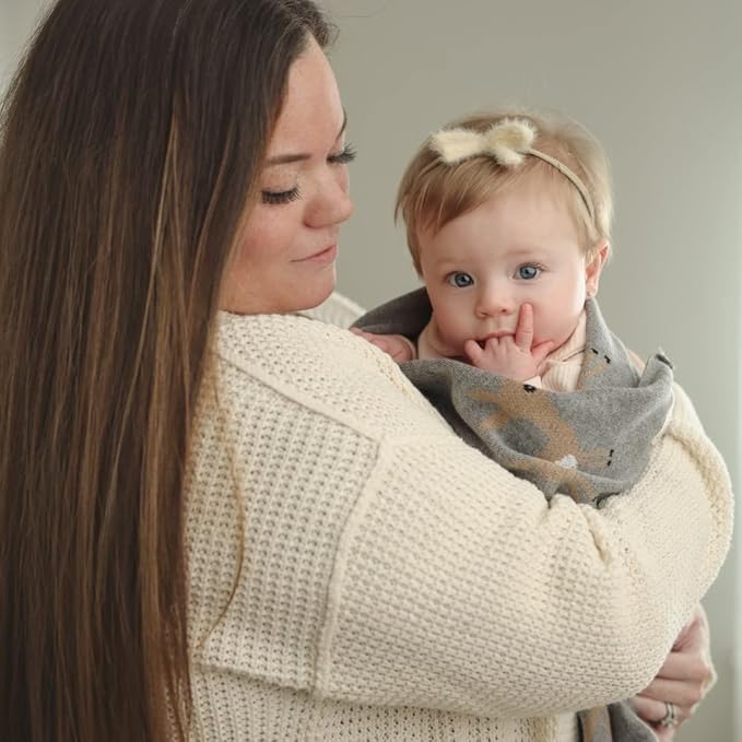 Knit Baby Swaddle Blanket - 100% Cotton Soft Cozy Receiving Swaddling Crib Stroller Blanket Quilt for Shower Gift Registry for Newborns Infants Toddlers Gender Neutral (Deer - Taupe)