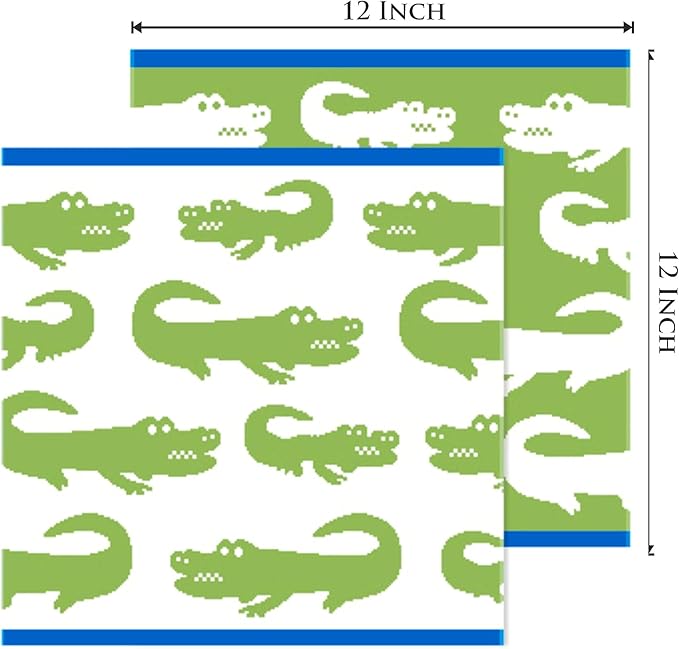 Wash Cloth - Bath Time in A While Crocodile Set of 12 Washcloths - 100% Cotton Jacquard Super Soft Colorful Absorbent Quick Dry Easy Care Face Towel Face Cloth Gift - 12x12 - Green Blue