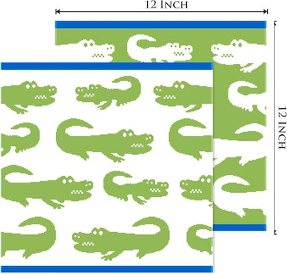 Wash Cloth - Bath Time in A While Crocodile Set of 12 Washcloths - 100% Cotton Jacquard Super Soft Colorful Absorbent Quick Dry Easy Care Face Towel Face Cloth Gift - 12x12 - Green Blue