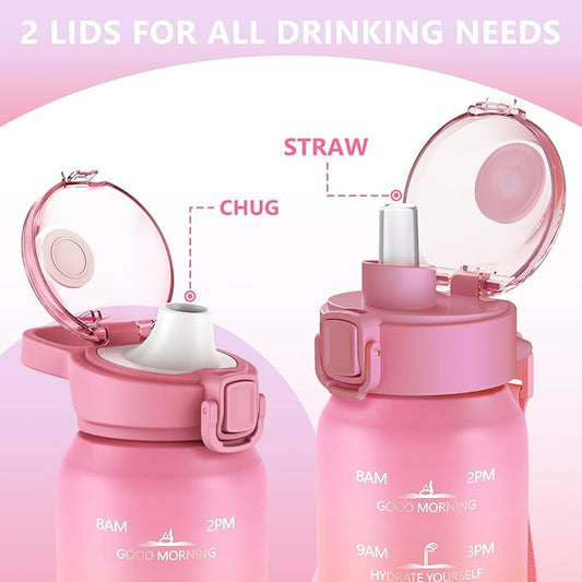 Sports Water Bottle 18/10 Stainless Steel 32oz with 2Lids, 1000ml Insulated Water Bottle Double Walled with Handle, Metal Canteen Keep Cold 48H Hot 24H for Men, Women & Kids