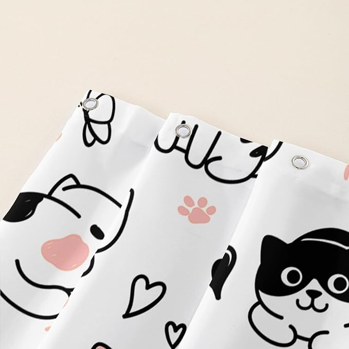 AILONEN Cat Shower Curtain, Cute Cat Cartoon Pet Cat Kitten Bathroom Curtain,Cat Paw Print Cat Lover Bath Curtain 72" W*72" H Polyester Waterproof Bathroom Curtain with 12 Hooks