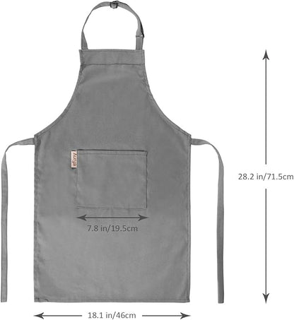 Kids Apron and Chef Hat Set-Adjustable Child Apron for Boys and Girls for Cooking Baking Dark Grey