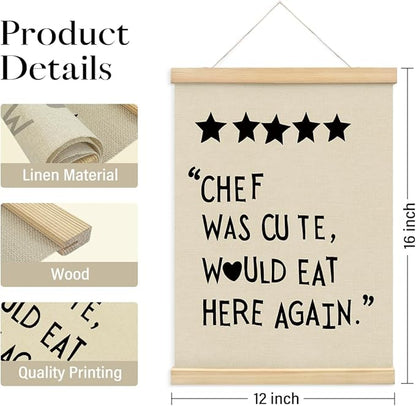BIWSHA Cute Kitchen Canvas Poster Framed Hanger 12x16 Inch,Funny Five Star Rating Poster，Black Kitchen Quotes Decor Chef Was Cute Print, Chef Signs Decoration Trendy Cooking Art