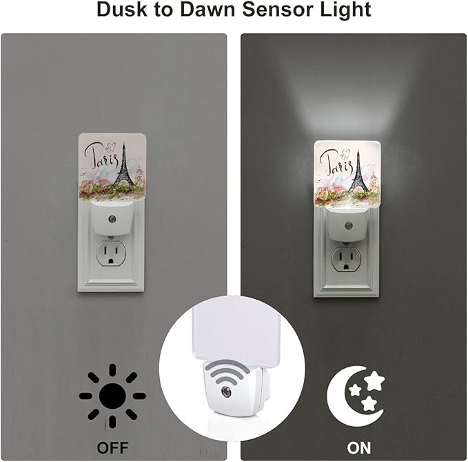 Funny Paris Eiffel Tower Plug in Night Light Plug into Wall LED Nightlight Auto Sensor Dusk to Dawn lamp for Kids Girls Room Bedroom Bathroom Nursery Kitchen Hallway Stairs Home Decorative