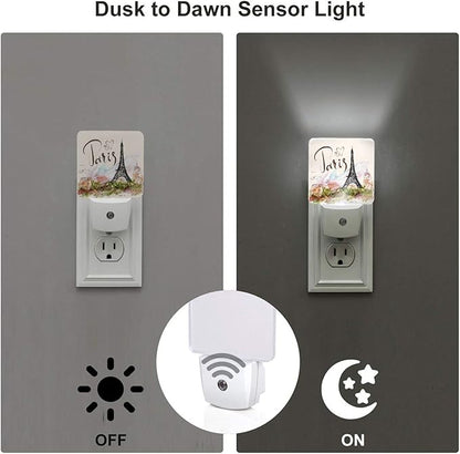 Funny Paris Eiffel Tower Plug in Night Light Plug into Wall LED Nightlight Auto Sensor Dusk to Dawn lamp for Kids Girls Room Bedroom Bathroom Nursery Kitchen Hallway Stairs Home Decorative