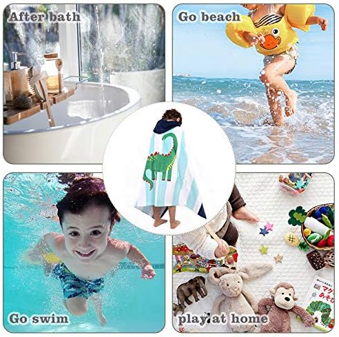 Kids Hooded Bath Beach Towel Girls Boys, Super Absorbent & Soft Towel Poncho with Cute Design, 30 x 50 Inch After Pool Wrap Towel with Hood (Dinosaur)