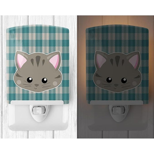 Caroline's Treasures BB6932CNL Kitten Face Ceramic Night Light Compact, UL-Certified, Ideal for Bedroom, Bathroom, Nursery, Hallway, Kitchen, 6x4x3, Multicolor