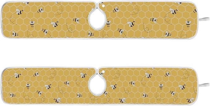 Kitchen Faucet Absorbent Mat,Bees Honey Honeycombs Water Splash Guard for Sink, Faucet Drip Catcher Thicken Sponge Microfiber Faucet Water Catcher Mat Sink Absorbent Mat for Kitchen 30x5in 2 Pack