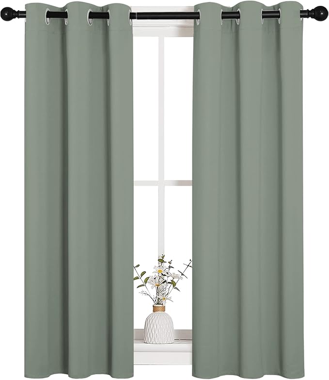NICETOWN Bedroom Curtain Panels Blackout Draperies, Thermal Insulated Solid Grommet Blackout Curtains/Drapes (1 Pair, 29 by 45 inches, Greyish Green)