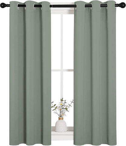 NICETOWN Bedroom Curtain Panels Blackout Draperies, Thermal Insulated Solid Grommet Blackout Curtains/Drapes (1 Pair, 29 by 45 inches, Greyish Green)