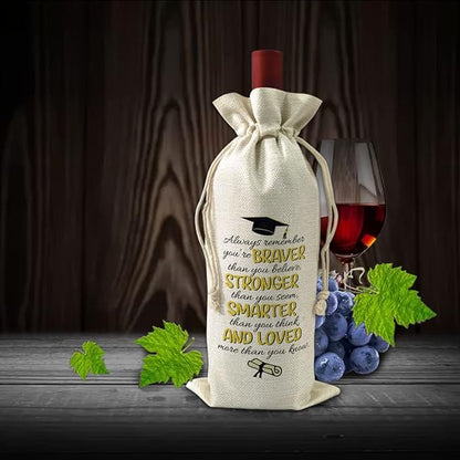 BiuNiuring Graduation Gift, Inspirational College Students Bachelor Hat Wine Bag Gift, Always Remember You Are Braver Than You Believe