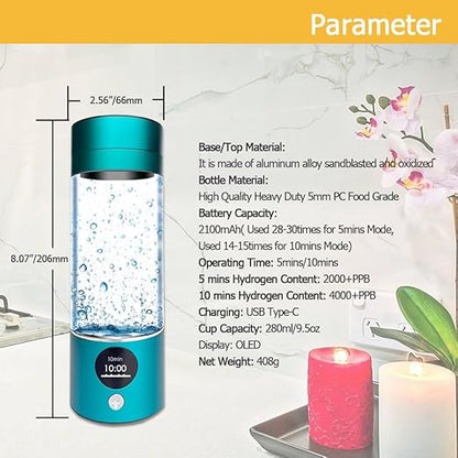 Hydrogen Water Bottle 4000+PPB, 4th Gen Hydrogen Water Generator Bottle with SPE PEM Technology Water Ionizer 5Min Quick Electrolysis, Hydrogen Rich Water Machine, Mothers Day Gifts for Mom (Blue)