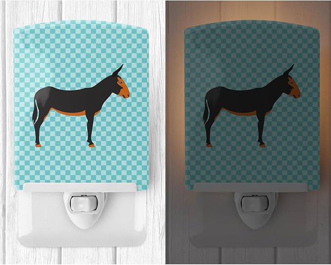 Caroline's Treasures BB8029CNL Catalan Donkey Blue Check Ceramic Night Light Compact, UL-Certified, Ideal for Bedroom, Bathroom, Nursery, Hallway, Kitchen, 6x4x3, Multicolor