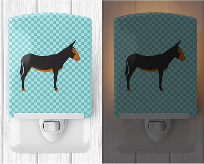 Caroline's Treasures BB8029CNL Catalan Donkey Blue Check Ceramic Night Light Compact, UL-Certified, Ideal for Bedroom, Bathroom, Nursery, Hallway, Kitchen, 6x4x3, Multicolor