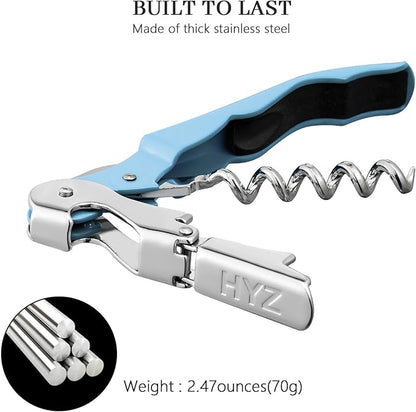 HYZ 2-Pack Wine Opener Waiter Corkscrew, Professional Wine Key for Servers, Bartender with Foil Cutter, Manual Wine Bottle Opener Double Hinged (Sky Blue)