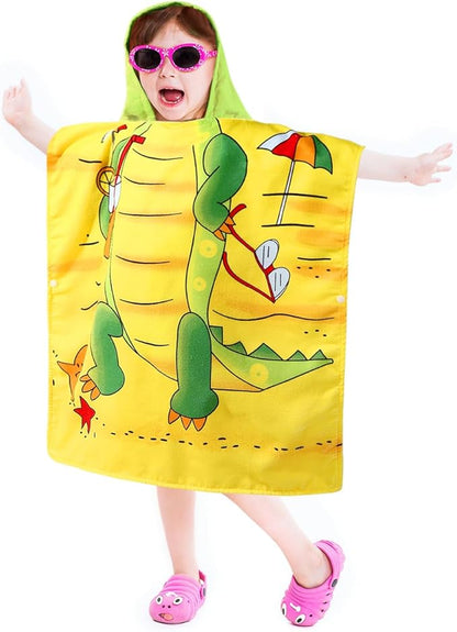 Kids Crocodile Hooded Beach Towel Boys Cute Poncho Pool Towels with Hood 24*47 in Soft Microfiber Swim Cover-ups for Kids Ages 3-10 Thick Absorbent Cotton Hooded Bath Towels Wrap Bathrobe