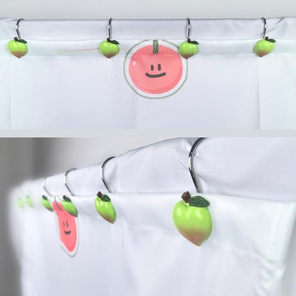 Shower Curtain Hooks, Kiwi Resin Hooks, Bathroom Shower Rod Decoration Set, 12 Pieces