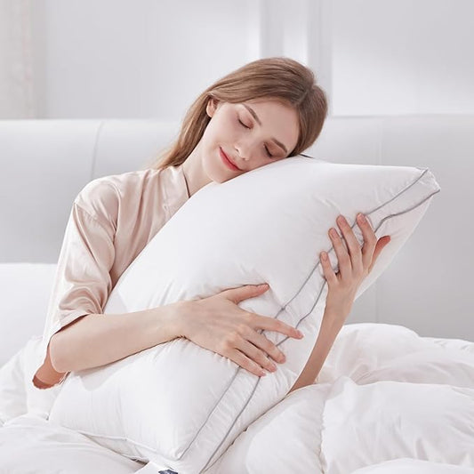 Globon Luxury Feather Down Pillow King Size,Low Soft Gusseted Bed Pillows for Sleeping, Hotel Collection Fluffy Pillow, 18"X34", Pack of 1