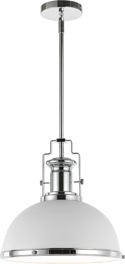 JONATHAN Y JYL9536C Homer 13" 1-Light Modern Industrial Iron LED Dome Pendant Classic, Cottage, Farmhouse Bedroom Living Room, Chrome/White