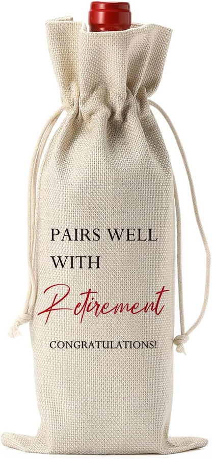 Retirement Gifts for Women, Happy Retired Retirement Gifts for Grandma Teacher Nurse Coworker, Retirement Party Decorations Wine Bag, Pairs Well With Retirement Wine Bottle Bag