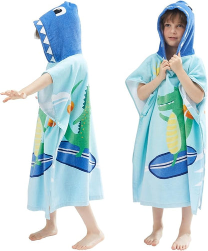 Kids Hooded Towel Bath Beach Soft Cotton Towels Boys Absorbent Pool Wrap with Hood Baby Toddler Poncho Robe(Surfing Crocodile,3-4Years/Height:33"-43")