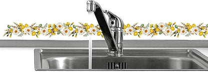 BIBITIME Yellow White Daisy Flower Wasit Skirting Line Sticker Nature Plants Theme Bedroom Wall Decal Kitchen Bathroom Tile Glass Window Decor