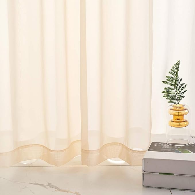 Beige Sheer Curtains 63 Inch Length Translucent Solid Color Beige Sheer Curtains 63 Inches long Panels Rod Pocket Beige Drapes for Bedroom Living Room 2 Panels 52x63