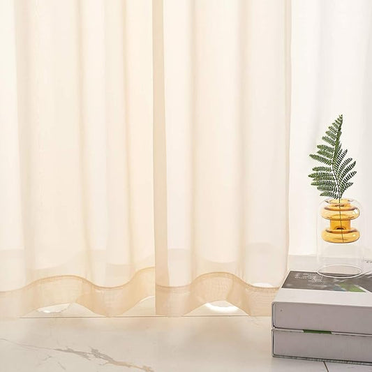 Beige Sheer Voile Curtains Translucent Solid Color Window Treatment 72 Inches long Panels Rod Pocket Beige Drapes for Bedroom Living Room 2 Panels 52x72