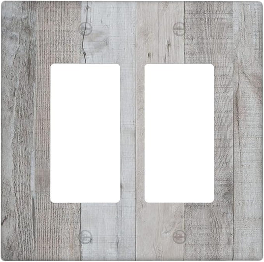 Rustic Grey Wood Shiplap 2 Gang Rocker Decora Light Switch Cover Decorative Vintage Country Outlet Covers Wall Plate Electrical Faceplate Switchcovers GFCI for Farmhouse Bathroom Bedroom Decor