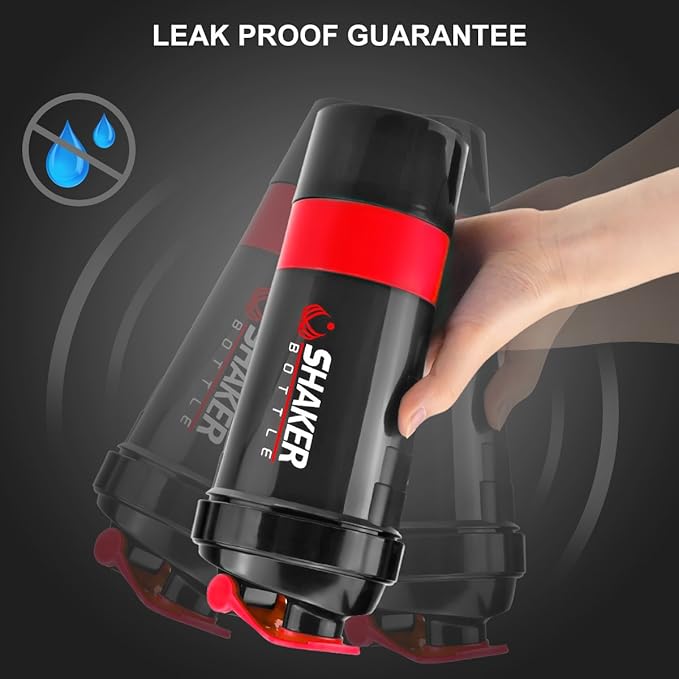 Protein Shaker Bottle,16 oz Shake Cup for protein powder with Storage,Sports Water Bottle,Non Slip 3 Layer Twist Off 3oz Cups with Pill Tray Leak Proof Shake Bottles for Protein Mixes