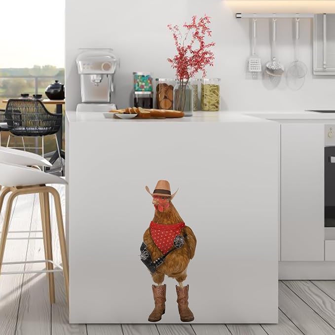 Funny Chicken Wall Art Sticker Chicken Man Wall Decal Peel and Stick Removable Vinyl Rooster Cock Sticker Funny Gift for Friends Kitchen Bathroom Bedroom Shop Car Window Wall Art Decor