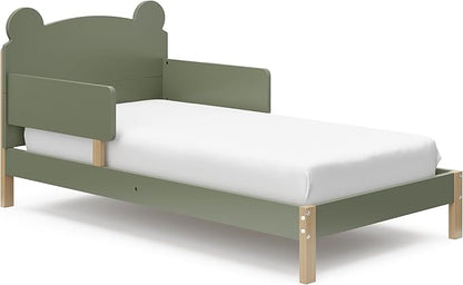 Storkcraft Teddy Bear Toddler Bed (Olive with Driftwood) - GREENGUARD Gold Certified, includes Toddler Safety Guardrails, Fits Standard Crib & Toddler Mattress, Stylish 2-Tone Design