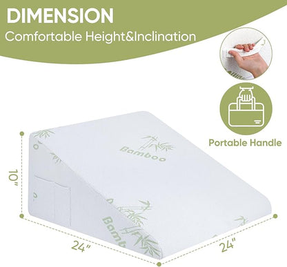 Forias Wedge Pillow for Sleeping,10" Bed Wedge Pillow for Acid Reflux, After Surgery,Snoring,Elevated Triangle Pillow Wedge with Breathable Moisture-Wicking Cover