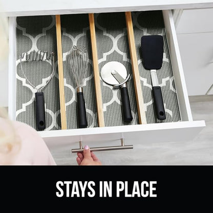 Gorilla Grip powerGRIP Drawer Shelf and Cabinet Liner, Thick Strong Hold, Non-Adhesive Liners Protect Kitchen Cabinets and Cupboard, Bathroom Drawers, Easy Install, Breathable Mat, 12" x30' Quatrefoil