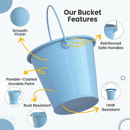 Small Metal Buckets with Handle 6 Pcs – Galvanized Bucket Leak Proof & Rust Resistant 20 fl oz Capacity - Best for Party Décor, Organizing & Decorating Classrooms (Blue, Small 4.3" Top)
