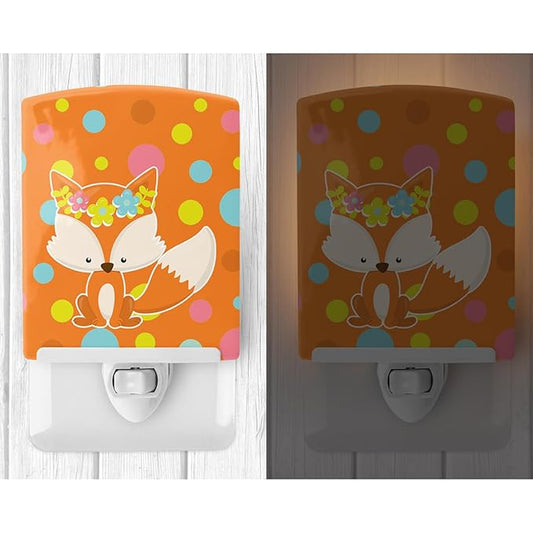 Caroline's Treasures BB7091CNL Baby Fox Flowerchild Polkadots Ceramic Night Light Compact, UL-Certified, Ideal for Bedroom, Bathroom, Nursery, Hallway, Kitchen, 6x4x3, Multicolor