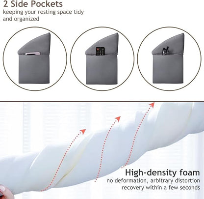 Vekkia Queen Bed Wedge Pillow for Headboard/Headboard Pillow/Bed Gap Filler/Pillow Wedge for Headboard Gap,Close Gaps Between Mattress and Headboard(Gray 60"x6.5"x4.5")